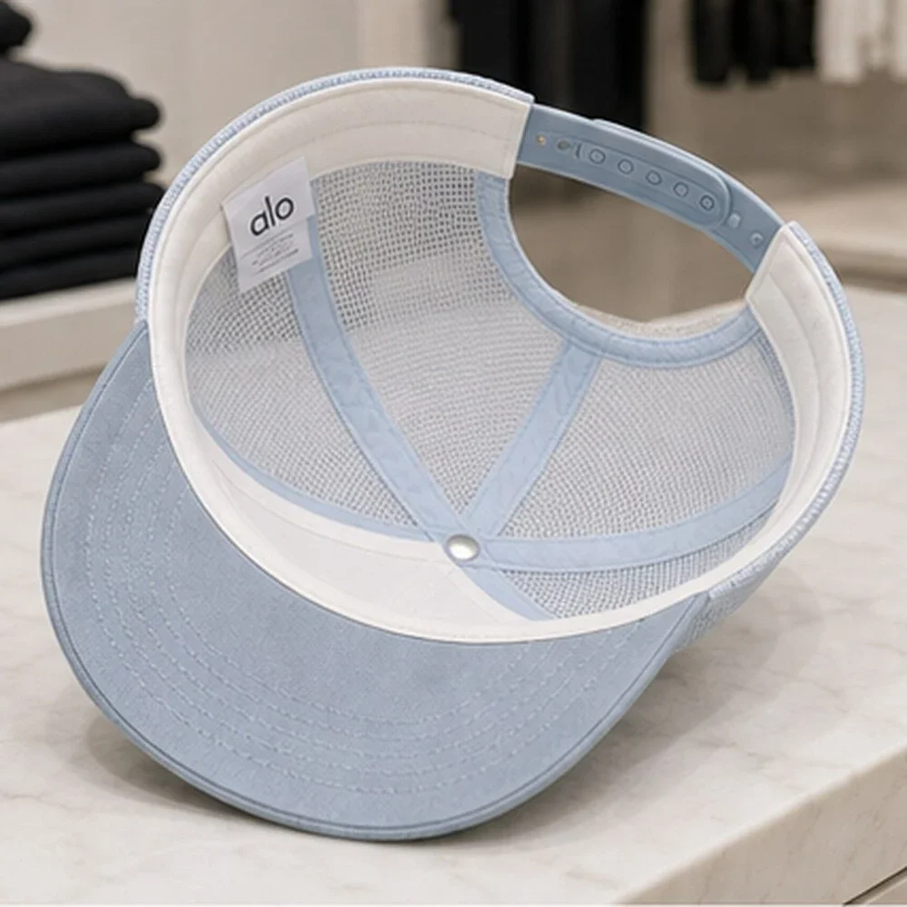 ALO Yoga Mist Blue Gray Tennis Mesh Trucker Cap Hat Logo